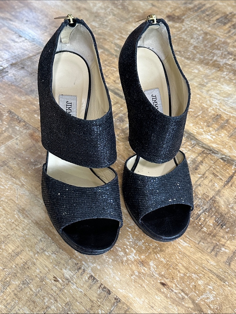 Jimmy Choo Black Open-Toe High Heel Sandals